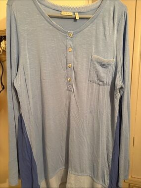 LOGO by Lori Goldstein Light Blue Long-Sleeve Henley Tunic